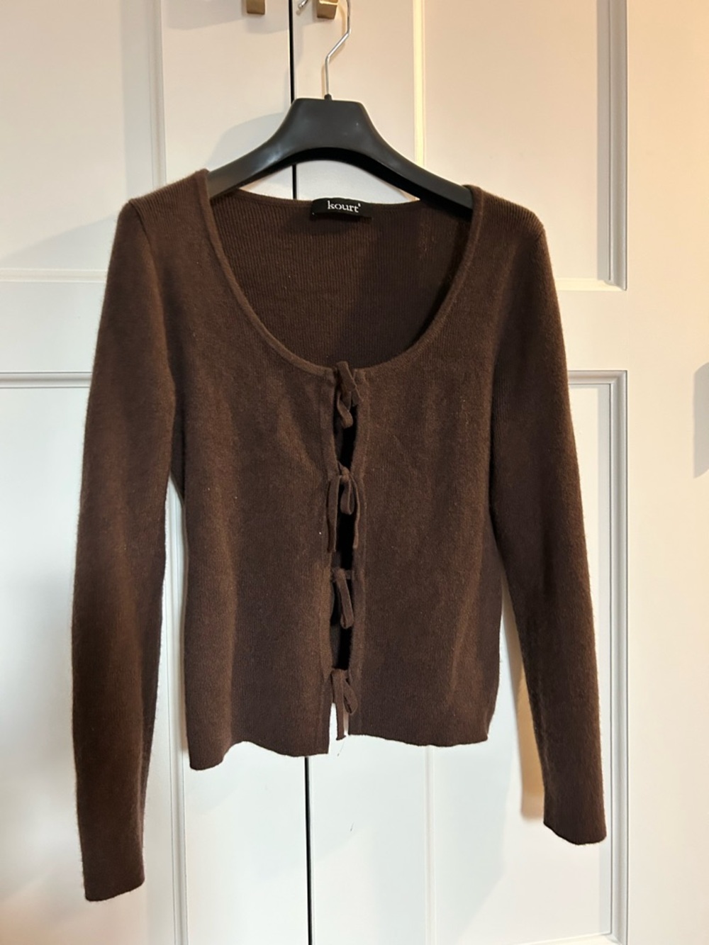 Cashmere Chocolate Brown Tie-Front Top - Picture 3 of 7